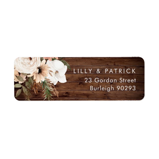 Rustic Wood Boho Floral Return Address Wedding (Front)
