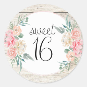 Rustic Wood Boho Floral Sweet 16 Birthday Classic Round Sticker