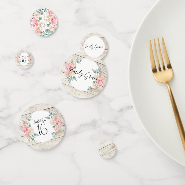 Rustic Wood Boho Floral Sweet 16 Birthday Confetti (Group)