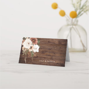Rustic Wood Boho Floral Terracotta Wedding Place Card