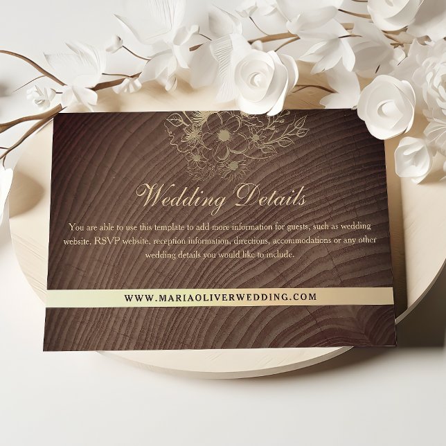 Rustic Wood Boho Floral Wedding Details Enclosure Card (Creator Uploaded)