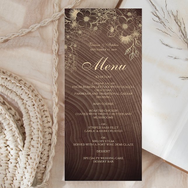 Rustic Wood Boho Floral Wedding Menu (Creator Uploaded)