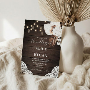 Rustic Wood Boho Tropical Flowers Summer Wedding Invitation