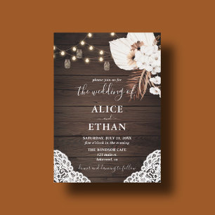 Rustic Wood Boho Tropical Flowers Summer Wedding Invitation