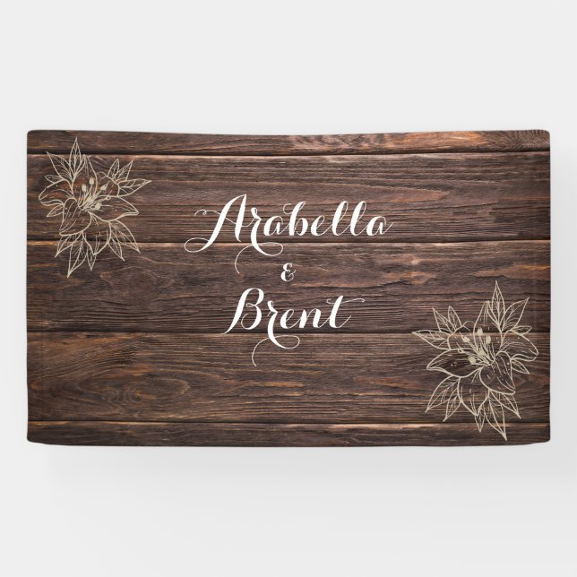Rustic Wood Botanical Floral Wedding Banner (Horizontal)