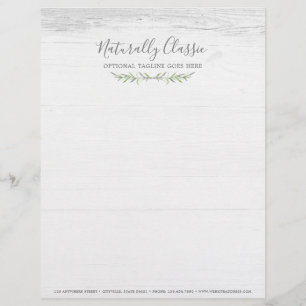 Rustic Wood & Botanical Leaf Branches Green Wreath Custom Letterhead