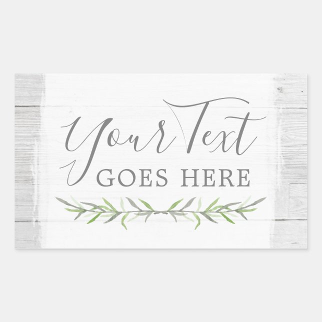 Rustic Wood & Botanical Leaf Branches Green Wreath Rectangular Sticker (Front)