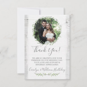 Rustic Wood & Botanical Leaf Wreath Thank You Card