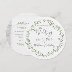 Rustic Wood & Botanical Leaves Wedding Invitation