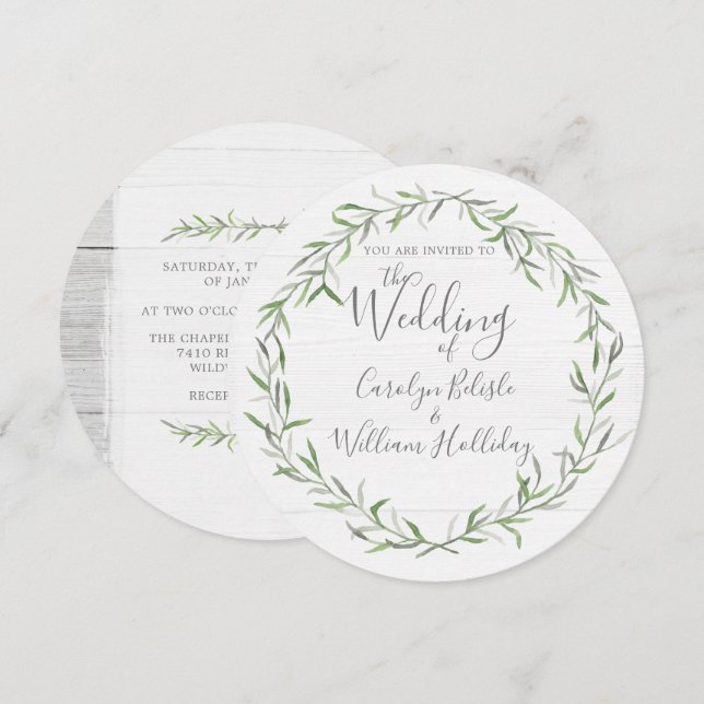 Rustic Wood & Botanical Leaves Wedding Invitation (Front/Back)