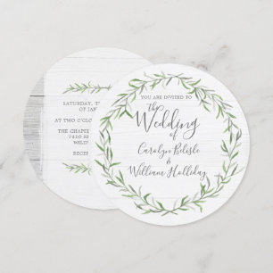 Rustic Wood & Botanical Leaves Wedding Invitation