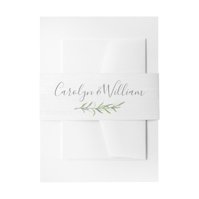 Rustic Wood & Botanical Leaves Wedding Invitation Invitation Belly Band (Front Example)