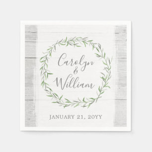 Rustic Wood & Botanical Leaves Wreath Wedding Napkin