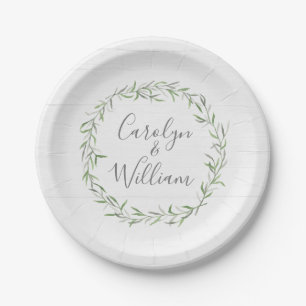 Rustic Wood & Botanical Leaves Wreath Wedding Paper Plate