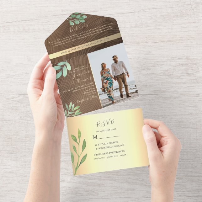 Rustic Wood Botanical Wedding All In One Invitation (Tearaway)