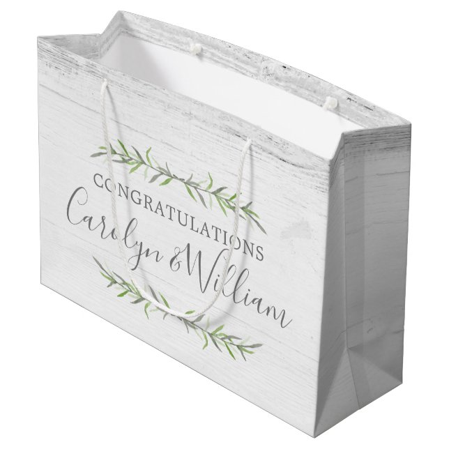 Rustic Wood & Botanical Wedding Congratulations Large Gift Bag (Back Angled)