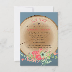 Rustic Wood Bouquet - 3x5 Bridal Shower Invitation