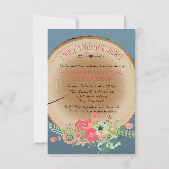 Rustic Wood Bouquet- 3x5 Wedding Shower Invitation (Front)