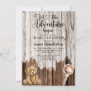 Rustic Wood Boy Baby Adventure Begins Shower Invitation