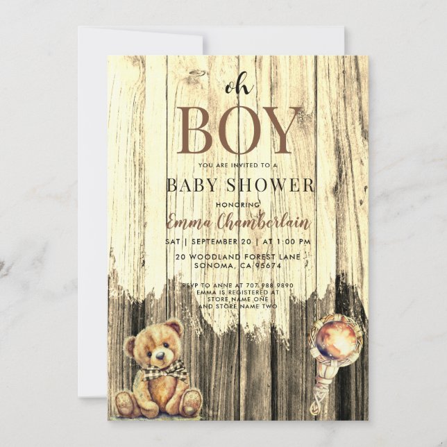 Rustic Wood Boy Baby Shower Invitation (Front)