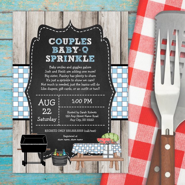 Rustic Wood Boy Couples Baby Q Sprinkle Shower Invitation (Creator Uploaded)