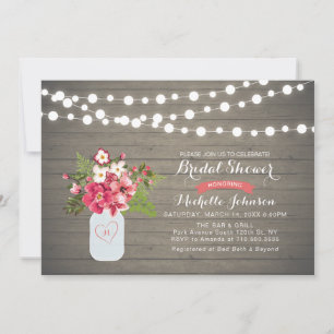 Rustic Wood Bridal Shower Invitation, Mason Jar Invitation