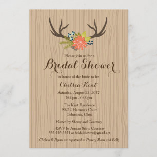 Rustic Wood Bridal Shower Invite floral antlers