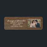 Rustic wood bride and groom photo country wedding<br><div class="desc">Rustic wood bride and groom photo country wedding.return address labels.
Add charm to your wedding postage.
You can easily change the names and text.</div>