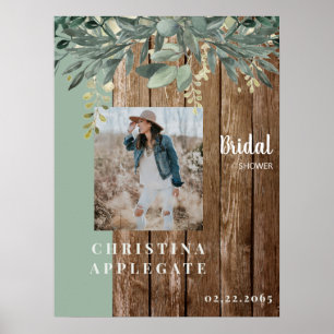 Rustic Wood Bride Photo Sage Bridal Shower Poster