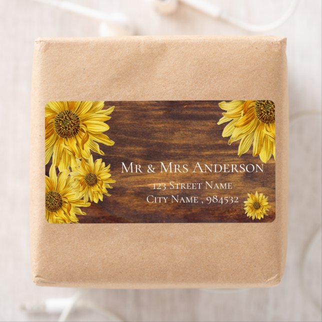 Rustic Wood Bright Yellow Sunflower Address  (Insitu)