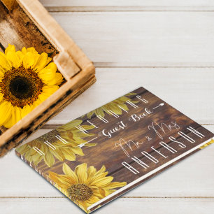 Rustic Wood Bright Yellow Sunflower Wedding Guest Book
