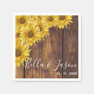 Rustic Wood Bright Yellow Sunflower Wedding Party  Napkin