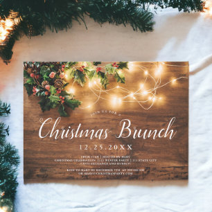 Rustic wood brown country lights Christmas brunch Invitation