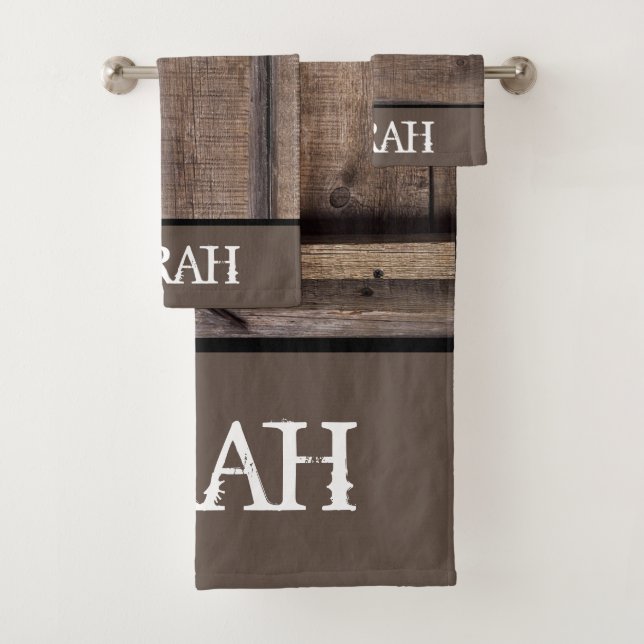 Rustic Wood Brown Farmhouse Barn Distressed Bath Towel Set (Insitu)