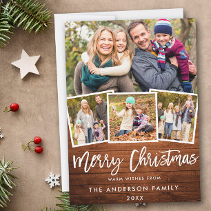 Rustic Wood Brush Script 4 Photo Christmas Holiday Card