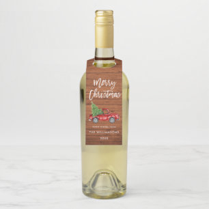 Rustic Wood Brush Script Christmas Vintage Truck Bottle Tag