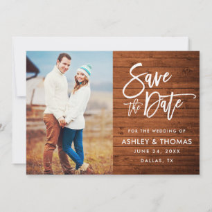 Rustic Wood Brush Script Photo Save The Date
