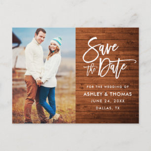 Rustic Wood Brush Script Photo Save The Date Postcard