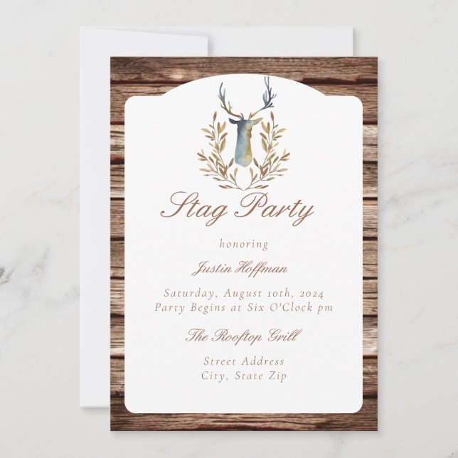 Rustic Wood Buck Bachelor Stag Party Invitation (Front)