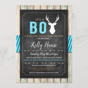 Rustic Wood Buck Boy Baby Shower Invitation