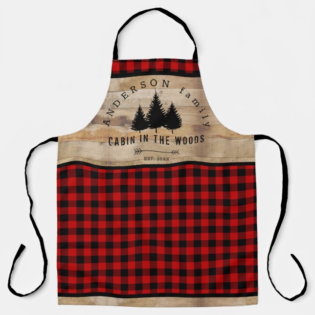 Rustic Wood Buffalo Plaid Pattern Cabin in Woods  Apron (Front)