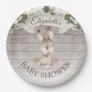 Rustic Wood Bunny Rabbit Custom Baby Shower Paper Plate