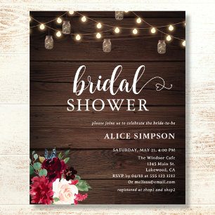 Rustic Wood Burgundy Blush Script Bridal Shower Fl Flyer