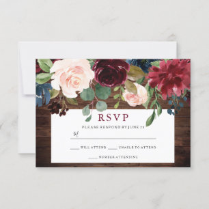 Rustic Wood Burgundy Country Wedding RSVP