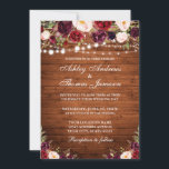 Rustic Wood Burgundy Floral Lights Wedding Invitation<br><div class="desc">Rustic Wood String Lights Watercolor Burgundy Floral Wedding Invitation</div>