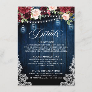 Rustic Wood Burgundy Floral Mason Jar Wedding Enclosure Card
