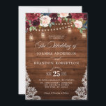 Rustic Wood Burgundy Floral Mason Jar Wedding Invitation<br><div class="desc">Rustic country wood floral boho wedding invitation features hand-painted watercolor floral graphics / roses in rich tones of Burgundy , Marsala Red navy blue and blush pink / peach and charming hand lettering style font with String lights mason jar and lace wooden background. Please contact me for any help in...</div>