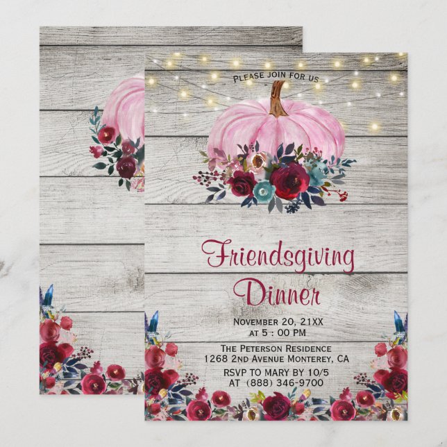 Rustic Wood Burgundy Friendsgiving Invitations (Front/Back)