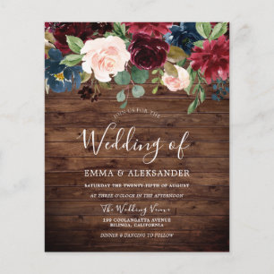 Rustic Wood Burgundy Red Budget Wedding Invite