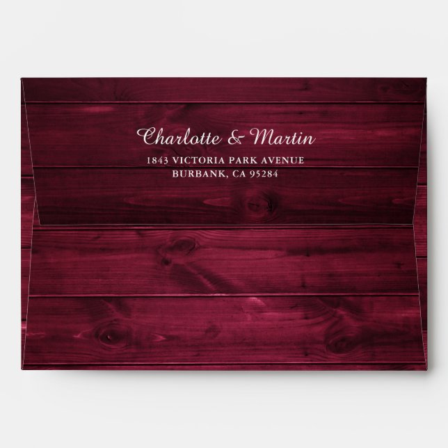 Rustic Wood Burgundy Wedding Envelope (Back (Top Flap))